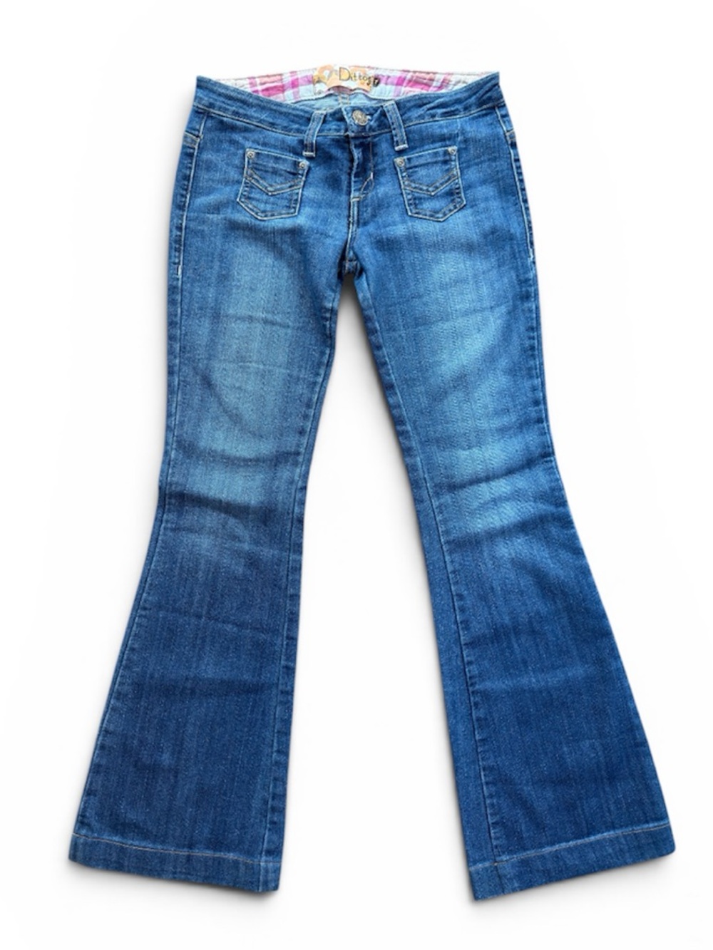 DITTOS Vintage Y2K Flared Cotton Denim Jeans in Medium Dark Blue